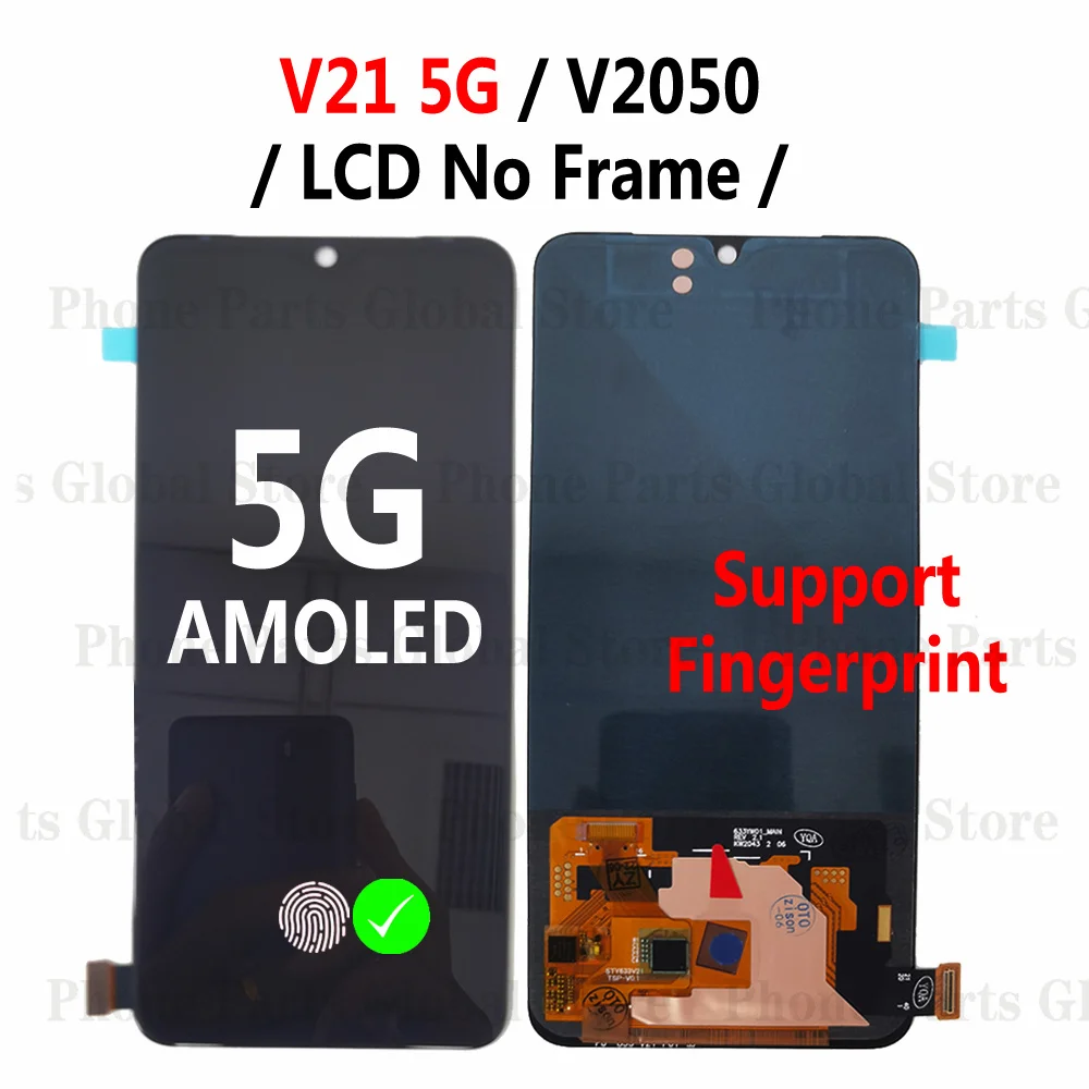 AMOLED For Vivo V21 5G V2050 LCD V20 SE Display V20 2021 Screen Touch Digitizer Assembly V2022 V2023 V2025 V2024 Replacement