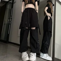 Spring Autumn Pants for Women Elastic Waist Fashion Cool Teens Baggy Street Leisure Chic Girls Ulzzang Detachable Cargo Trousers