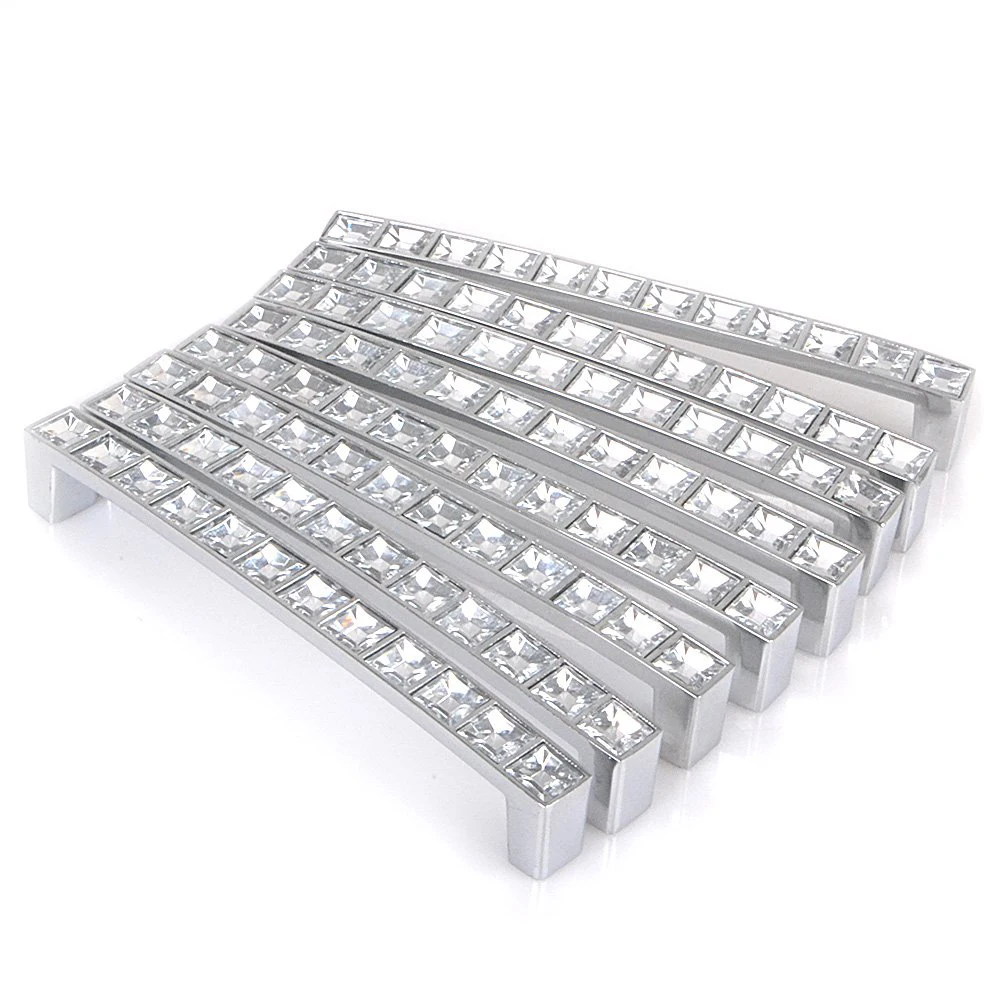 Pack Of 8 Europe Style Square Clear Crystal Rhinestone Furniture Door Wardrobe Cupboard Cabinet Drawer Pull Handle Knobs 128Mm image 3
