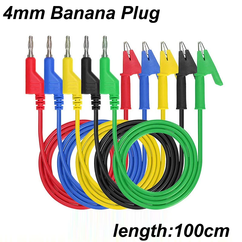 1m 20A/1000V 16AWG silicone 4mm Stackable Banana Plug male to Crocodile Alligator Clip Test Probe Lead Wire Cable