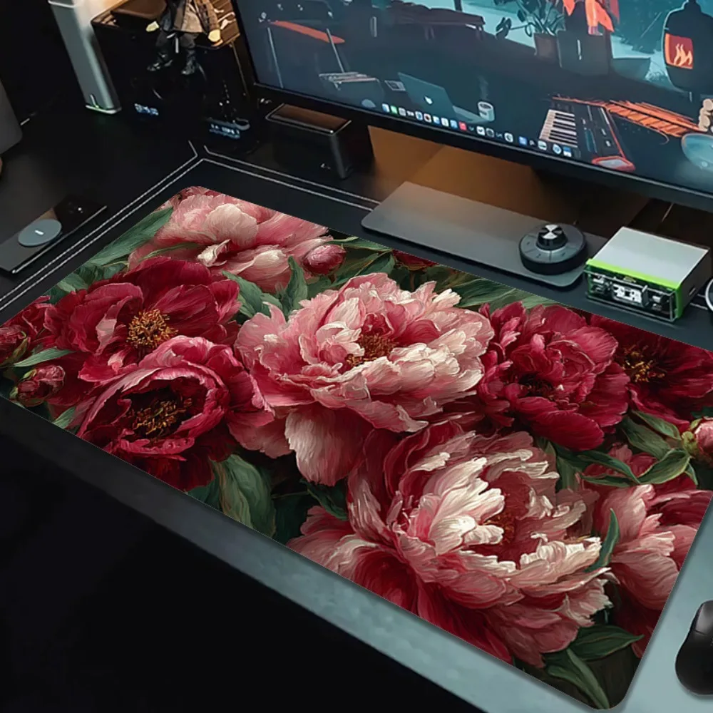 Rich Pink And Red Peony Flower Cluster Diagram Digital Cartoon Print Notebook Office Computer Desktop Keyboard Pad Mouse Pad