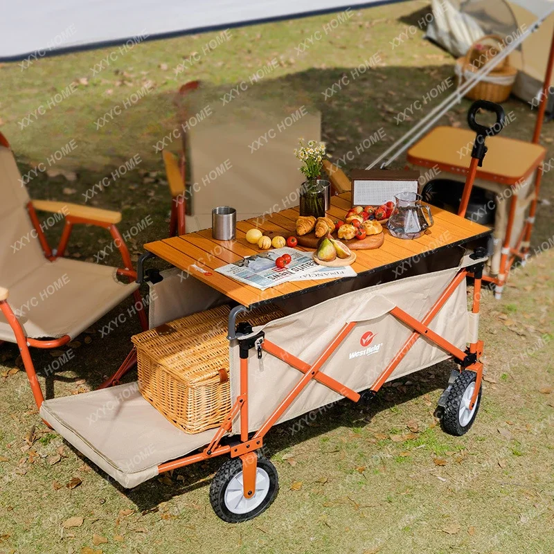 Camper Camp Car Outdoor Folding Trolley Camping Trailer Picnic Car Portable Table Plate Concentrated Shape Pull Car