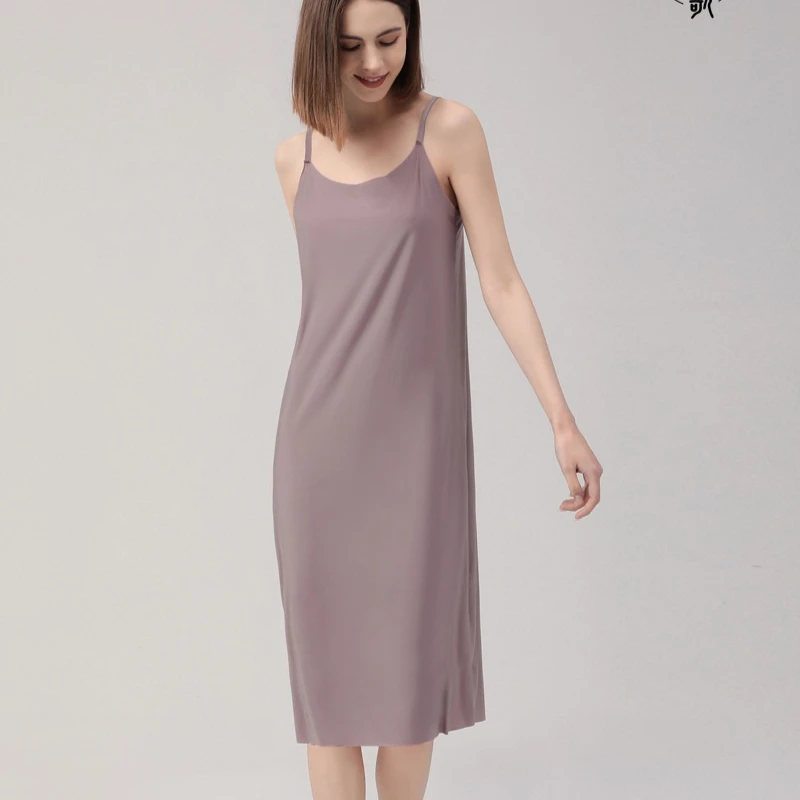 Vestido deslizante anti através do forro saia com seda gelo fino ajuste camisola longa para mulheres respirável verão underskirt peça de camadas