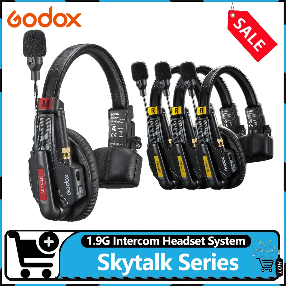 Беспроводная микрофонная система Godox Skytalk 4S/6S/8S/11S/20S 1.9G Full-Duplex Intercon с дальностью передачи 350 м и двумя антеннами