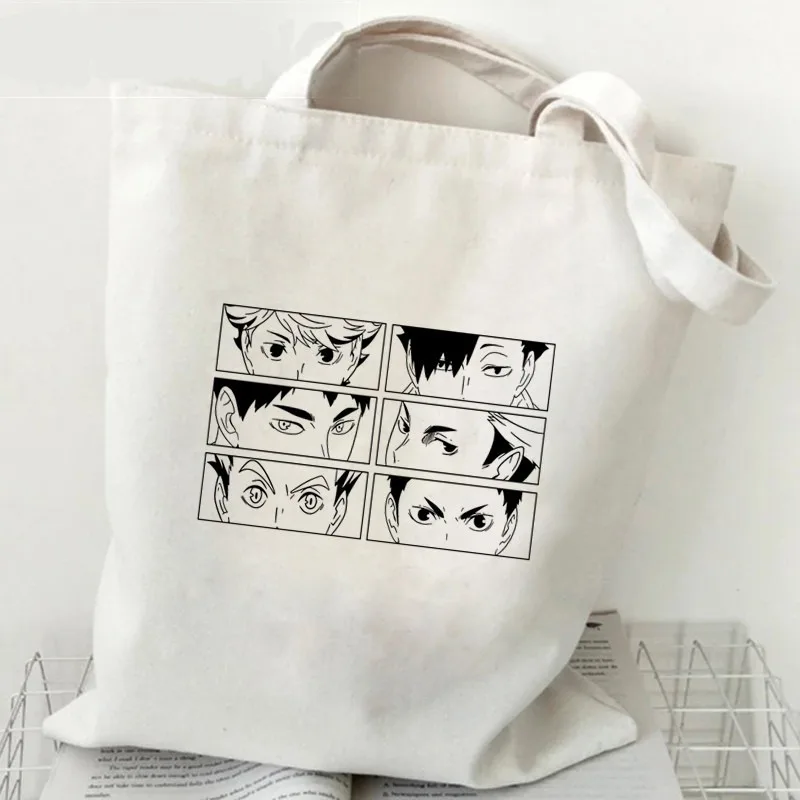 

Haikyuu, холщовая сумка с принтом аниме, сумка на плечо в стиле Харадзюку, студенческая ручная сумка для покупок, вместительная прочная экологически чистая сумка