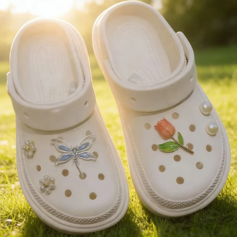 6PCS Kids DIY Shoe Charms Fashion Tulip Pearl Flower Buckle Decorations for Sandals Clogs Cute Gift Idea