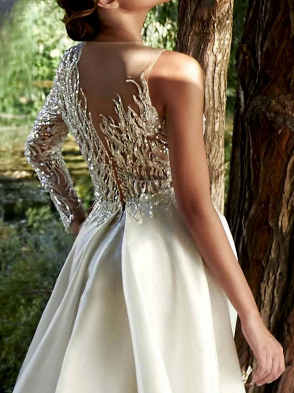 Vestido De novia con cuentas De lentejuelas brillantes, vestido De novia largo De un hombro, cuello redondo, línea A, clásico, moderno