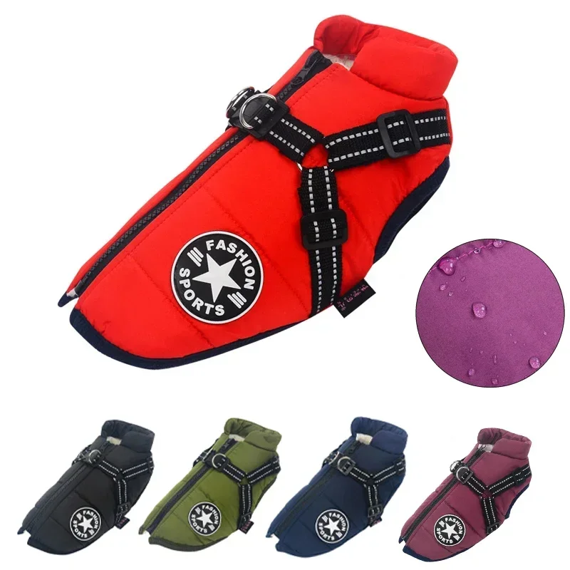 

Pet Dog Jacket With Harness Winter Warm Dog Clothes Waterproof Dog Coat for Small Large Dogs Chihuahua French Bulldog Outfits