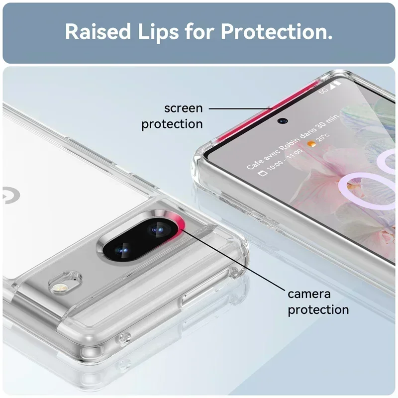 Juste de protection antichoc transparente pour Google Pixel 7, coque pare-chocs pour Google Pixel 7, 8 Pro, 7A