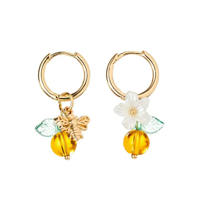 Pendientes de aro de abeja y miel de fruta naranja a la moda para mujer, hebilla para oreja, adecuada para usar regalos de joyería