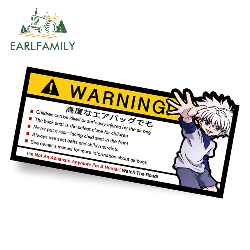 EARLFAMILY 13cm x 7cm Killua Zoldyck Car Sticker Anime HUNTER Warning Watch The Road Decal Window Trunk Helmet Airbag Stickers