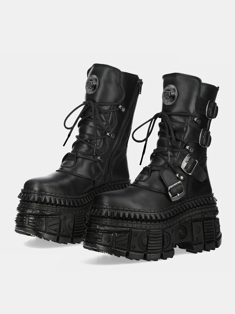 2025 New Vintage Platform Men's and Women's Cool Sa Heavy Metal Locomotive Spanish Tide Brand Small Punk Knight Boots 10cm