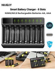 지능형 스마트 배터리 충전기, 1.5V AA/AAA NiMH 충전식 배터리용 LED 디스플레이, 8 슬롯 리튬 배터리 충전기