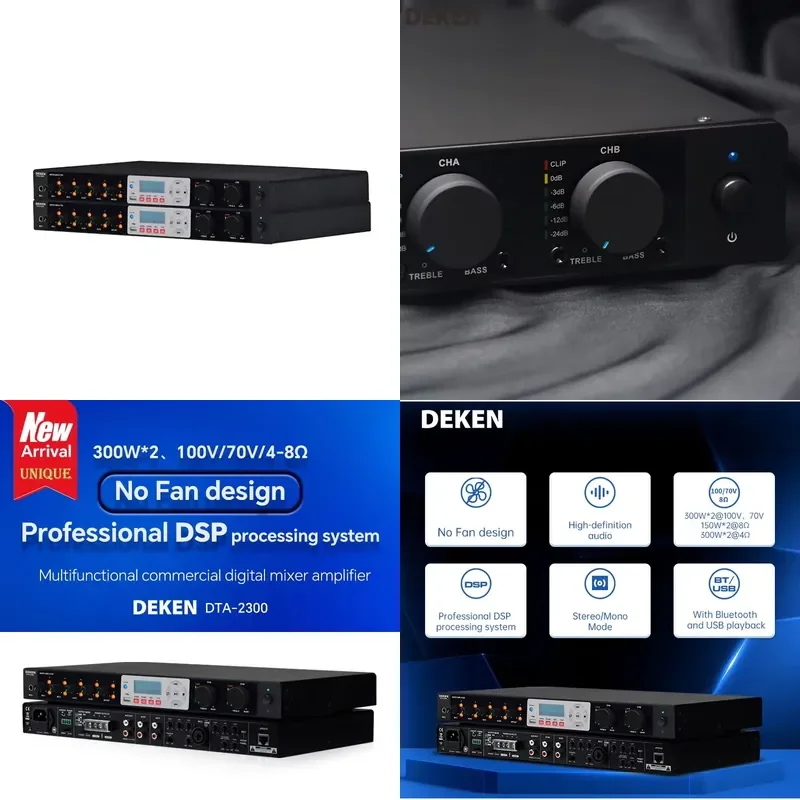 for DEKEN DTA-2300 Multifunctional Commercial Digital Power Amplifier 100V 300W*2 Channel 4 Ohm Class D PA Audio Mixer