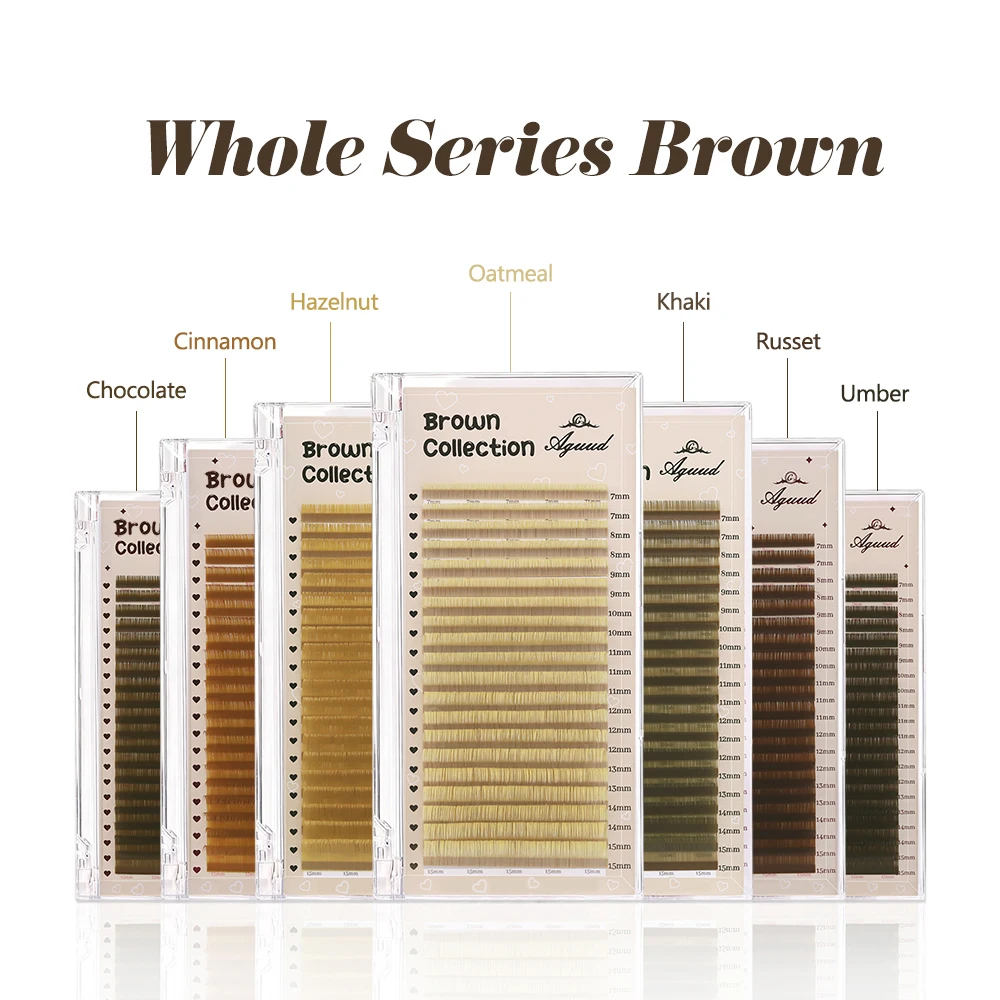 AGUUD 20 Rows Brown Collection Russian Volume Eyelash Extensions MIX7-15mm Individual False Lash for Eyelash Extensions Makeup