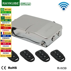 RAYKUBE-Cerradura electrónica inteligente, cerrojo con apertura de llaves por control remoto, invisible, sin llave, inalámbrica, para puerta, R-W39