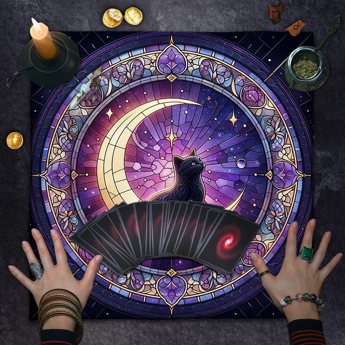 Divination Altar Cloth Civet Cat Tarot Tablecloth For Tarot Card Reading Decorative Voo-Polyester Oracle Card Mat