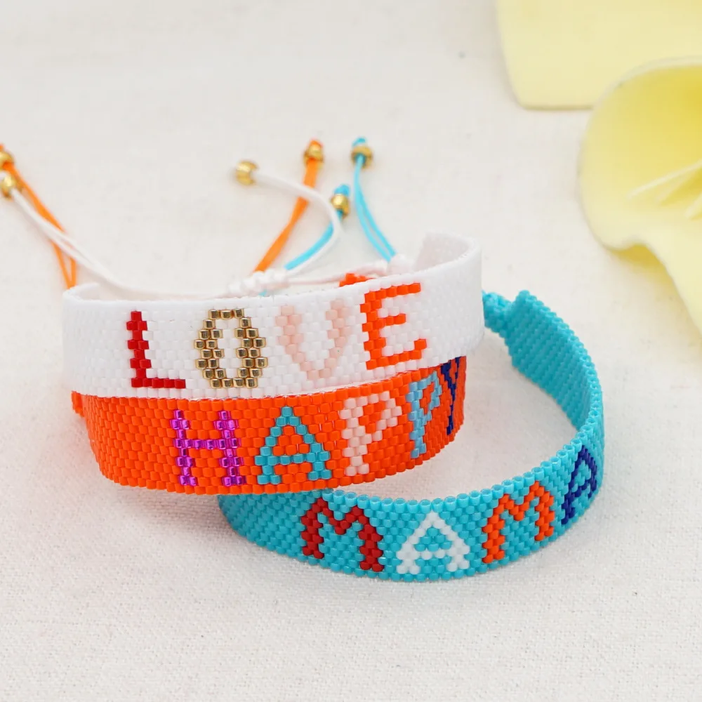 

Bohemia Love Happy Adjustable Colorful Hand-Woven Beaded Bracelet Rice Bead Letter Geometry Versatile Personality Jewelry