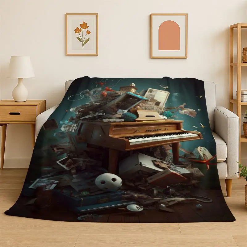 Rhythm Piano Art Musical Note Keys Flannel Blanket Soft Throw Blanket for Bedroom Living Room Bed Travel Camping Picnic Nap Gift
