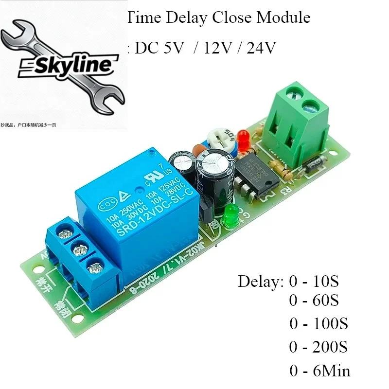 Time Delay Relay Module 5V 12V 24V Adjustatle 10s 60s 100S 200S Delay Timer Close Switch
