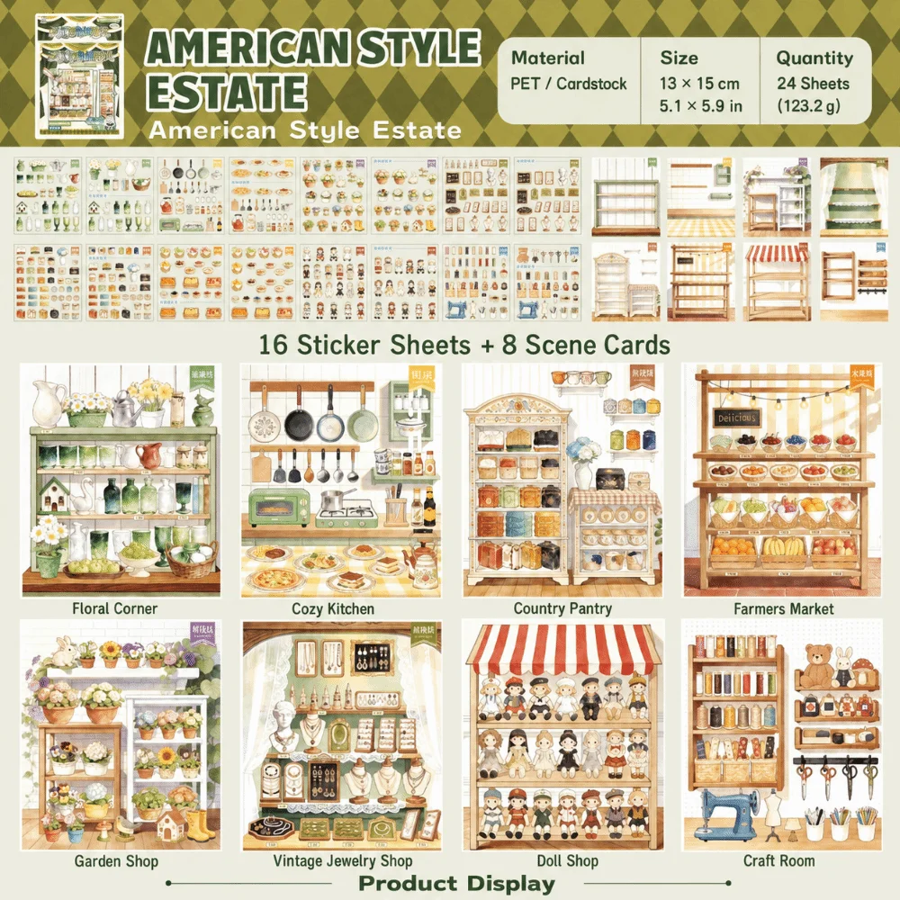 Vintage Grocery Store Miniature Scene Sticker 3D Stacking PET Mini Scenery Stickers Shop Shelf Die-cut Landscape Sticker Book