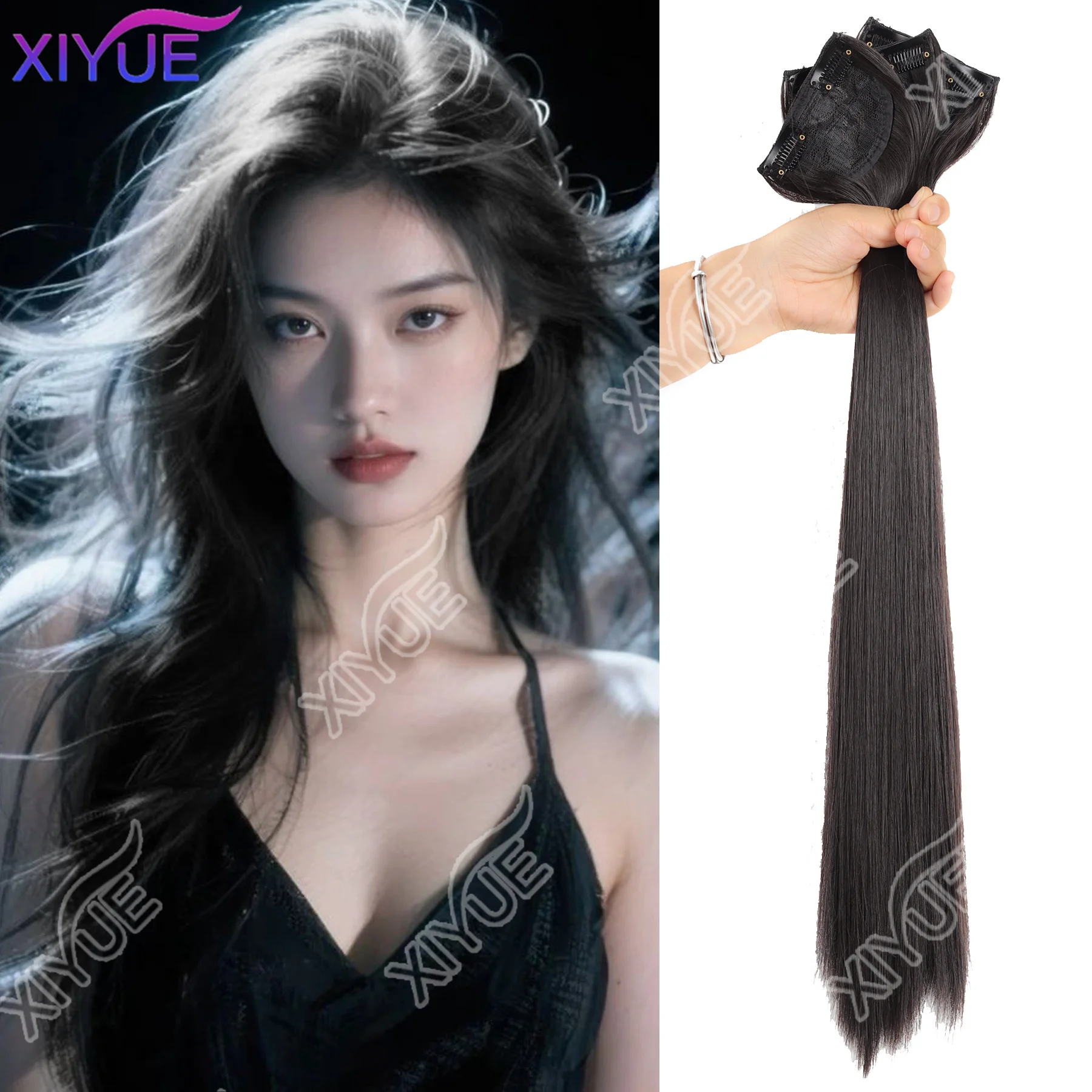 

XIYUE синтетический парик из трех частей, длинные прямые волосы, пушистый парик для женщин с длинными волосами, невидимый бесследный парик для наращивания волос