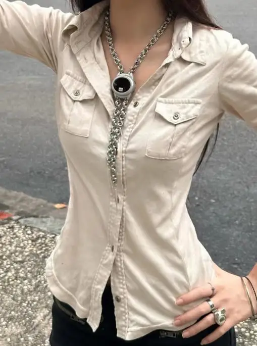 2025 Autumn/winter Y2K Style Long Sleeved Workwear Top, Women's Shirt, Women's Clothing