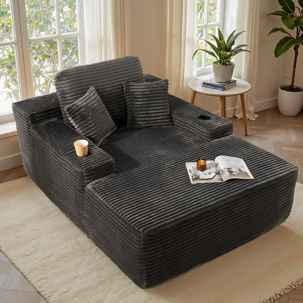 

67 Серое увеличенное кресло-шезлонг для дома с подстаканниками, раскладное кресло-кровать, кресло для чтения для гостиной