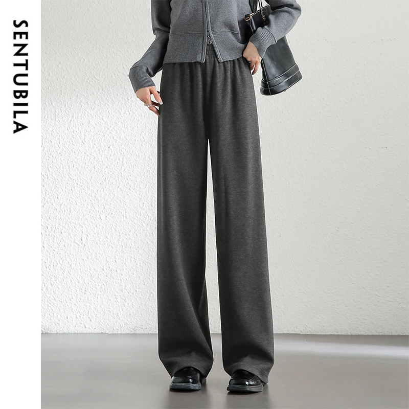 SENTUBILA Straight Leg Pants Women 2024 Winter Casual Knitted High Waisted Wide Leg Pants Solid Simple Female Clothes 144K57606