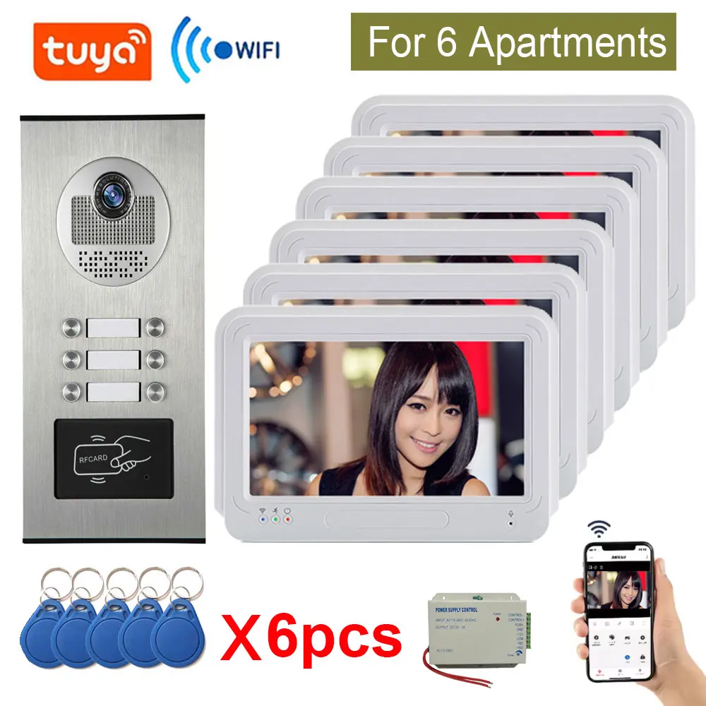 Touch Scree 7 Inch Video Door Phone doorbell RFID Access Control Camera System Unlock for 2/3/4/6 Unit multi apartments Intercom