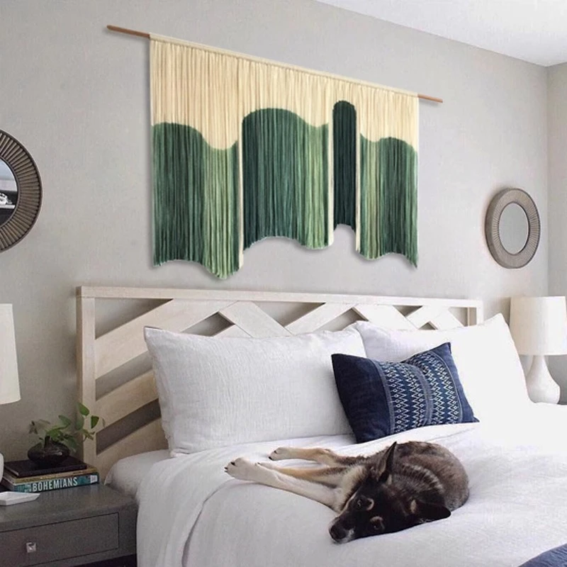 ‌Bohemian Wall Hanging Handwoven Tapestry, Fringe Dyed Wall Decor ,Nordic Style Home Accent ,Creative Living Room Art
