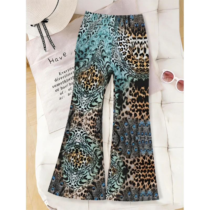 2026 Girls All Over Print Flare Pants Stretchy Bell Bottom Leggings Elastic Waist Pants for Tween Teens Back to School Outfit