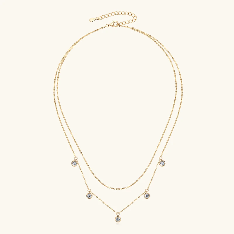 IOGOU Original 925 Sterling Silver Double Layer Moissanite Pendant Necklaces For Women Luxury Wedding Jewelry Clavicle Necklaces