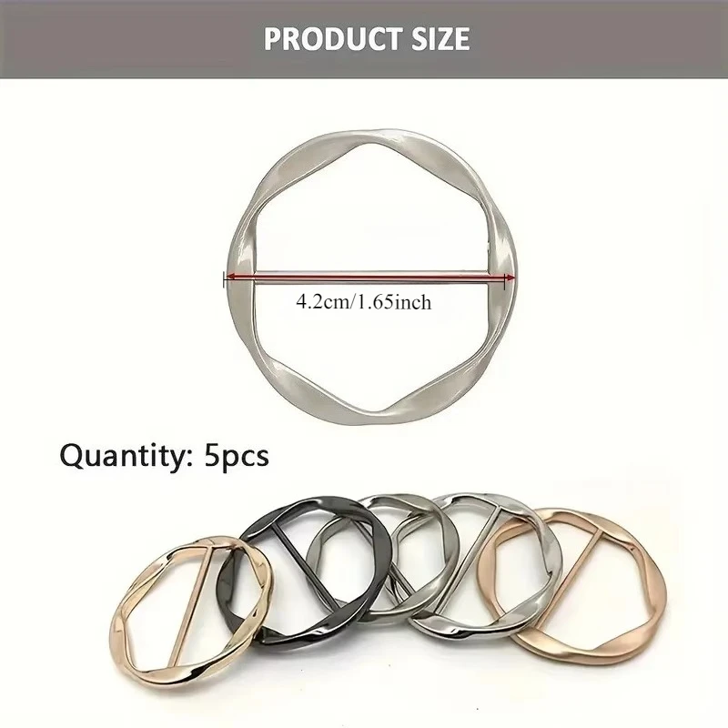 Conjunto de 5 Peças de Fivelas Metálicas Ajustáveis Multiuso, Acessório de Moda para Cintos, Camisas e Lenços, Presente para Uso Diário