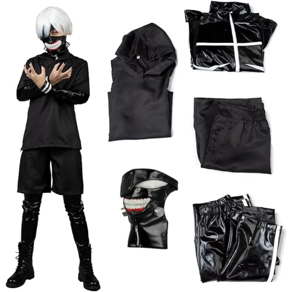 Men's Anime Cosplay Kaneki Costumes Black Full Set with Mask for Halloween