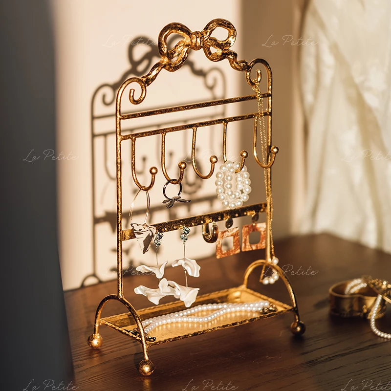 

Vintage Jewelry Display Stand Elegant Storage Stand for Earrings Necklaces Rings Perfect for Bedroom Metal Organizer