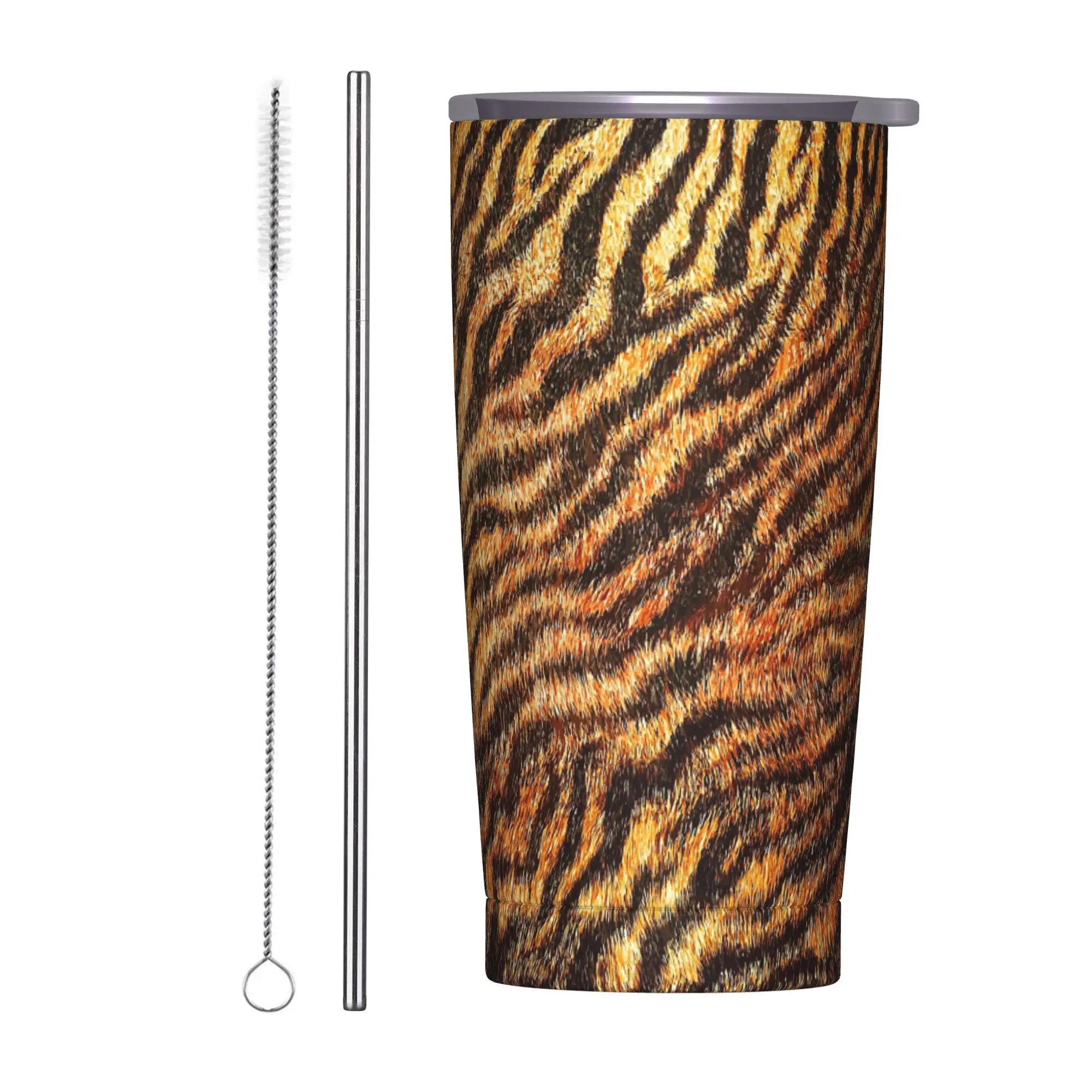 Bengal Tiger Fur Wildlife Print Insulated Tumbler with Lid Animal Leopard Texture Vacuum Coffee Mugs Hot Cold Drinks Cup, 20oz