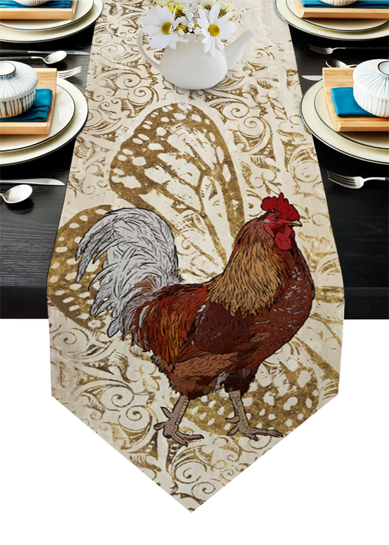 Hen Gilded Texture Idyllic Table Runners with Place Mat for Kitchen Tablecloth Coffee Table Wedding Decor Table Runners