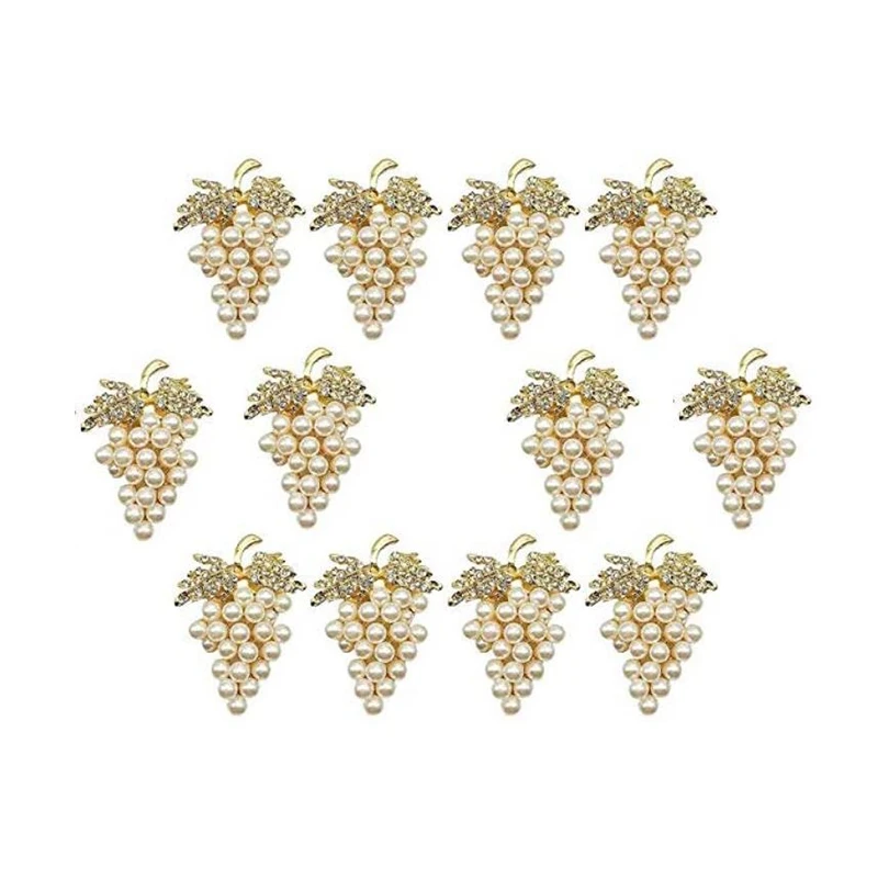 12 Pcs Pearl Napkin Rings Gold Grape Shape Napkin Buckle Holder Napkin Holders Wedding Party Table Decor Napkin Buckles