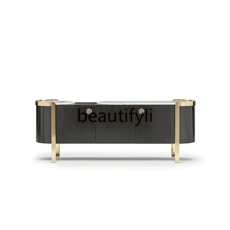 E182 Italian light luxury dining side cabinet, kitchen integrated against the wall  stainless steel household modern simple lock
