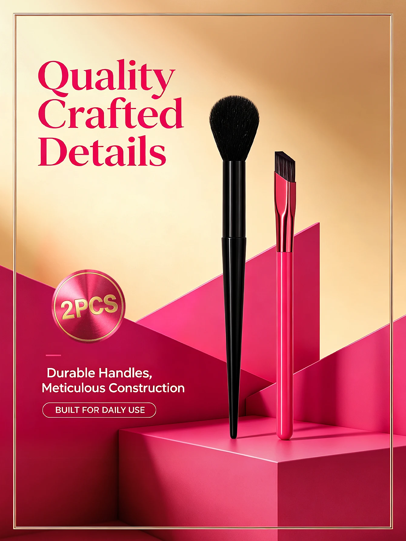 2Pcs Makeup Brush Set, Soft Fluffy Blush Brush & Angled Brow Brush, Synthetic Bristles for Blush, Contour, Eyebrow & Gel Brow