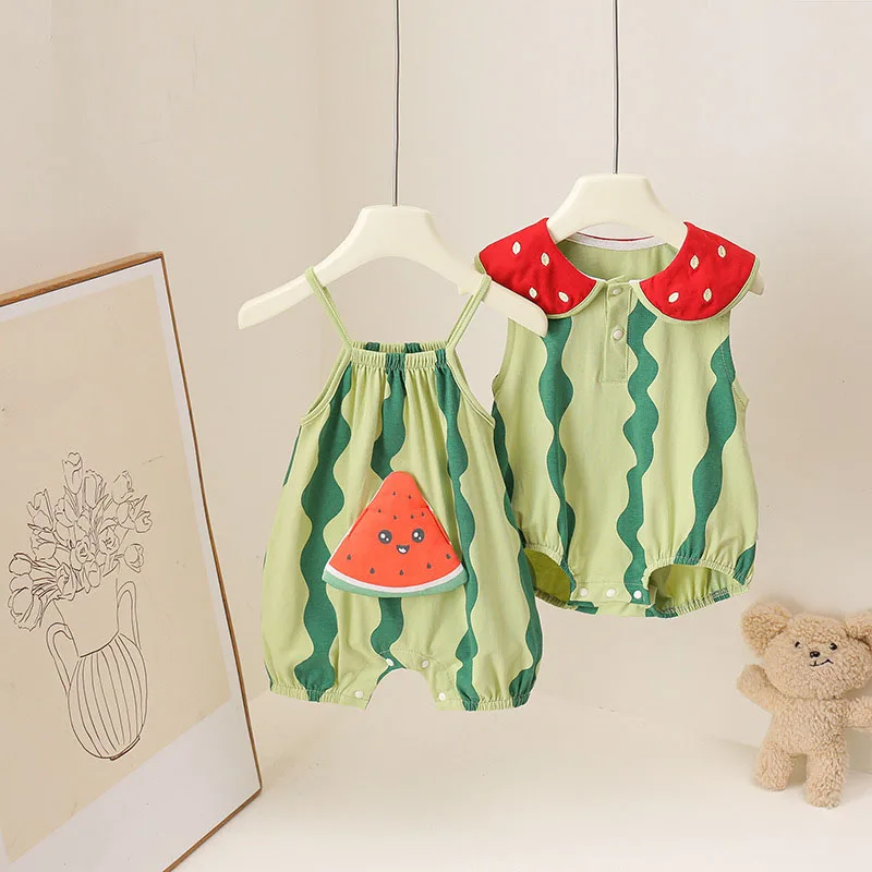3M-3T Summer Baby Rompers Cartoon Watermelon Infant Clothes Girls Sweet Jumpsuit Korean Cute Toddler One Piece