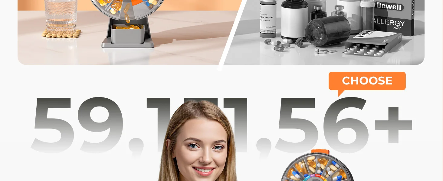 14-Tage-Pillenorganizer Wandmontage oder Freistehend, Großer Druckknopf-Pillenspender für Vitamine Medikamente Nahrungsergänzungsmittel, Grau – Detail 3