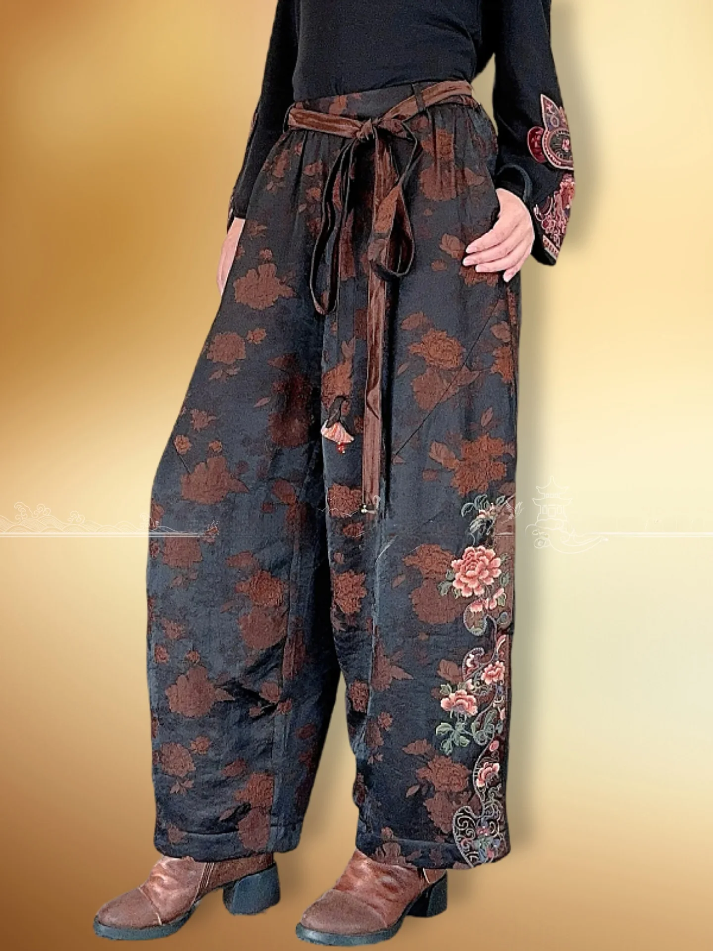 

Slimming Straight Leg Bootcut Pants High Waist Embroidered Heavy Work Casual Cotton Trousers for Women Chinese Sle