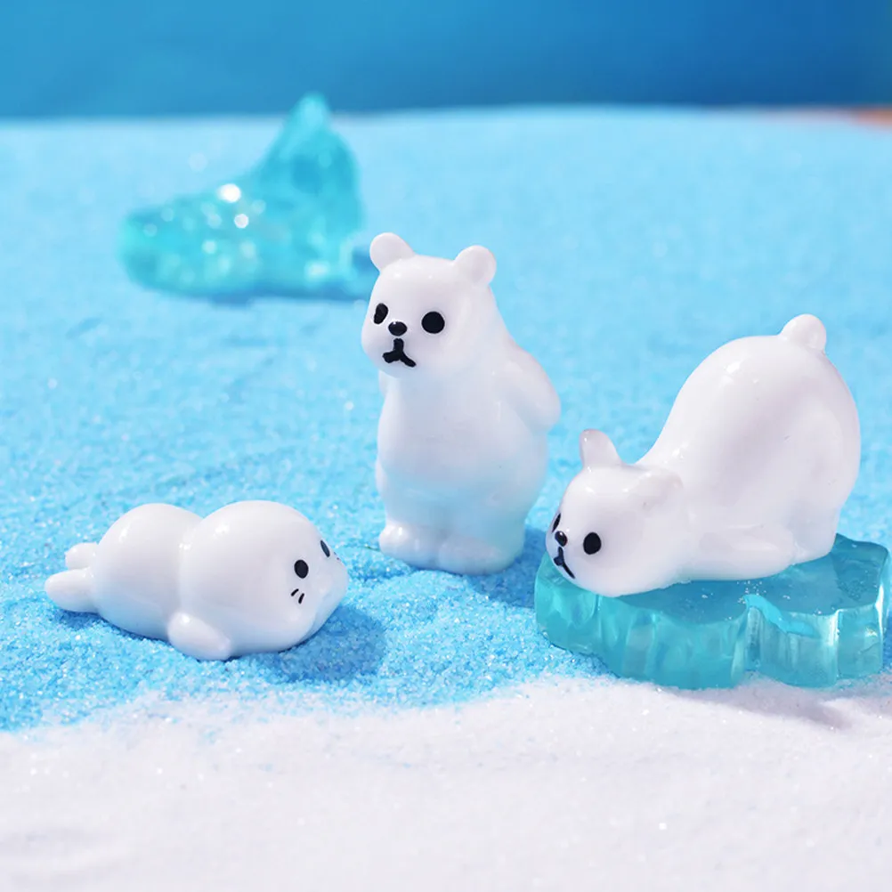 1Set Mini Arctic Animal Resin Ice Sculptures Polar Bear Micro Landscape Garden Home Balcony Decor Winter