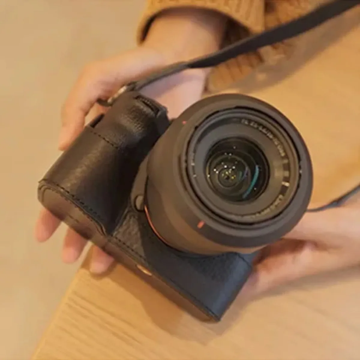 Borsa per fotocamera in vera pelle vintage, custodia protettiva, base, tracolla, tracolla, per Sony A7M4 A7R5 A7S3