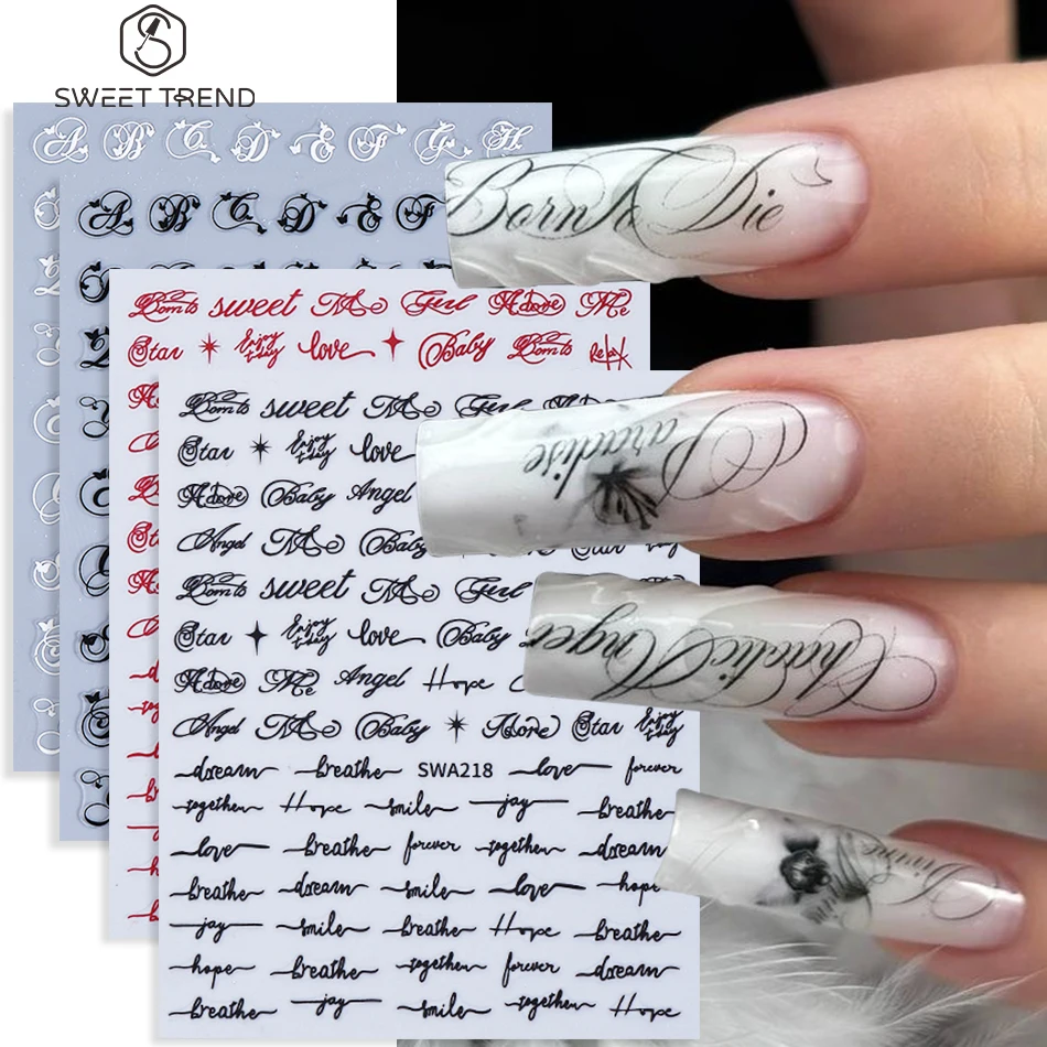 2/4pcs Gothic Style Letter Nail Stickers Y2K Cool Design English Letter Alphabet Self-Adhesive Decals DIY Manicure Decor Slider