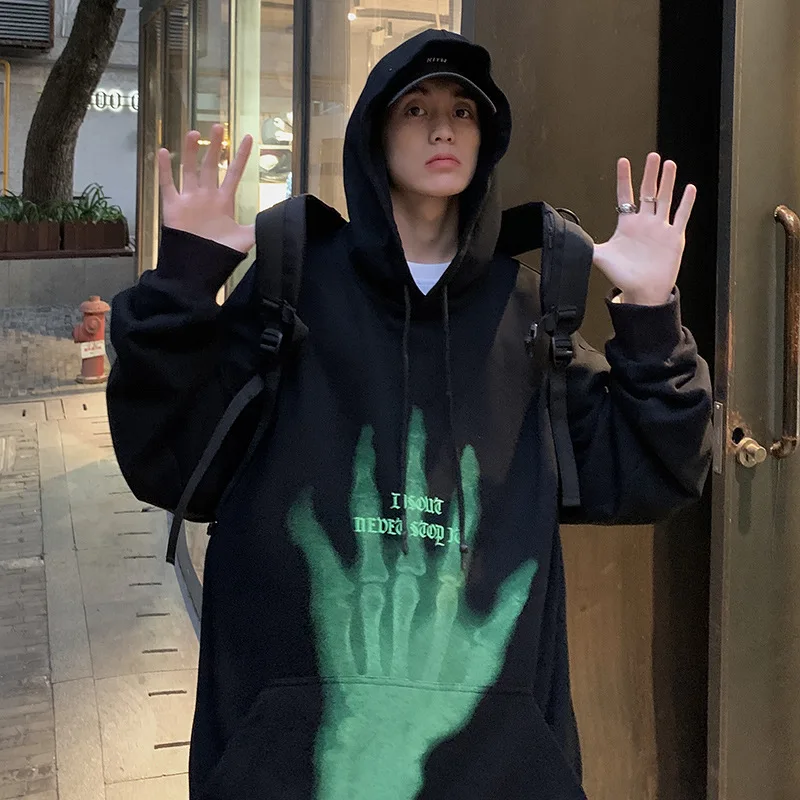 FAVRE Ghost Claw Sweatshirts Mens Y2K Print Pullovers Spring Autumn Hoodies Ins Casual Hong Kong Style High Street Couple Tops