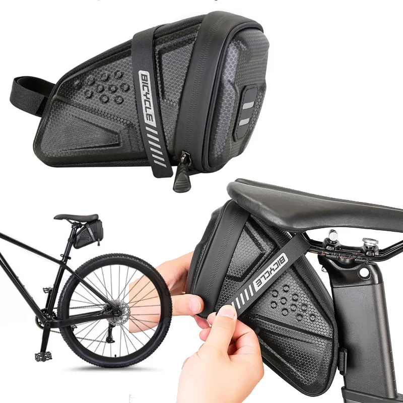 

Bike Saddle Bag 1L Small Storage Black Cycling Seat Tail Rear Pouch Bicycle Kit Tool Reflective Cycling Accessories EVA /600D