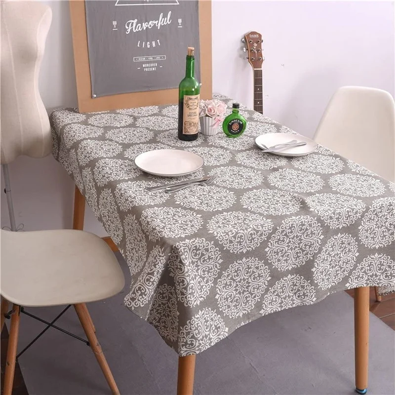 Grey Medal Print Decorative Kitchen Tablecloth Room Dining Table Wedding Decoration Tablecloth Rectangular Waterproof Tablecloth